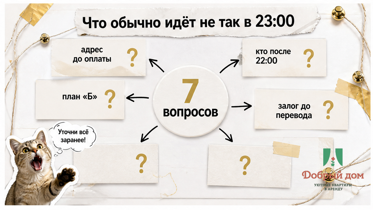 Схема из семи вопросов, которые нужно задать владельцу квартиры до перевода денег.