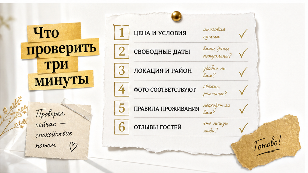 Чеклист перед оплатой посуточной квартиры: оферта, гости, отмена, ключи