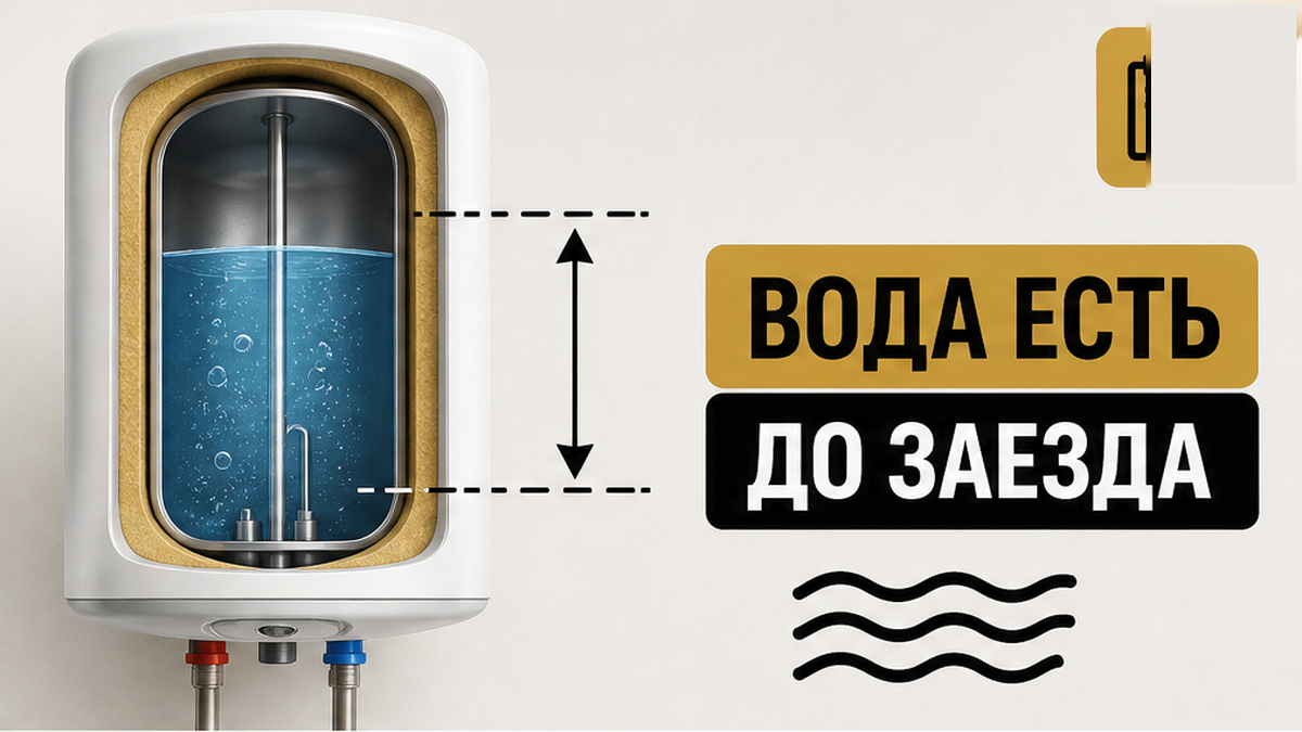 Схема накопительного бойлера: запас горячей воды заканчивается, повторный нагрев требует времени.