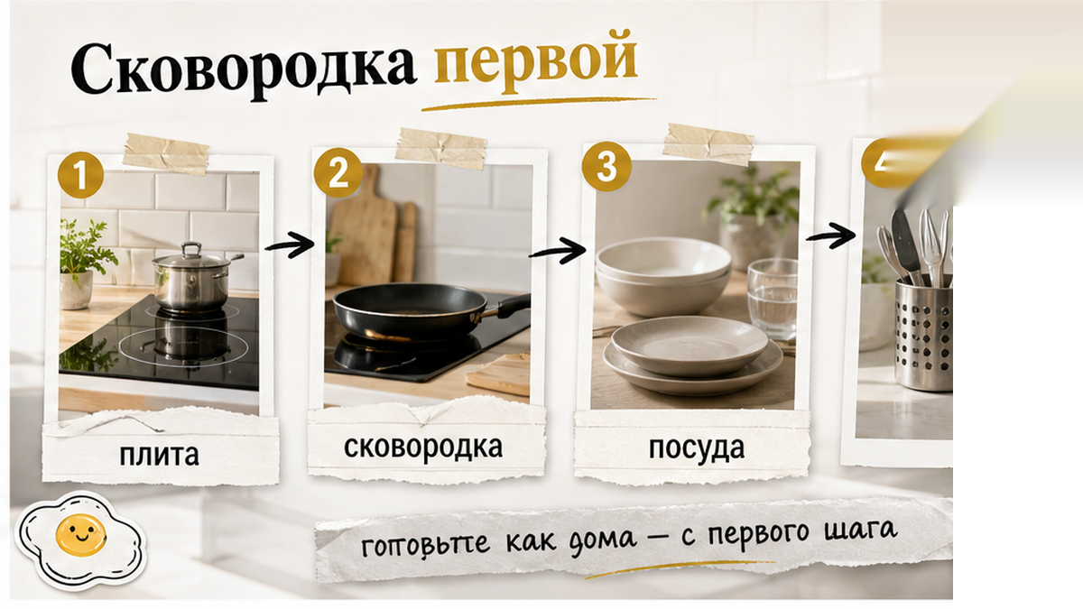 Порядок проверки кухни: плита, сковородка, посуда и базовые продукты до бронирования