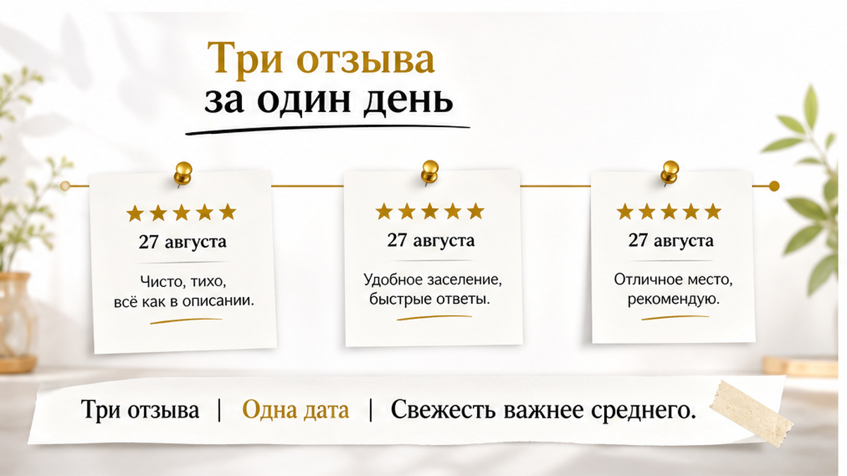 Три отзыва за один день на карточке: свежесть комментариев важнее средней оценки