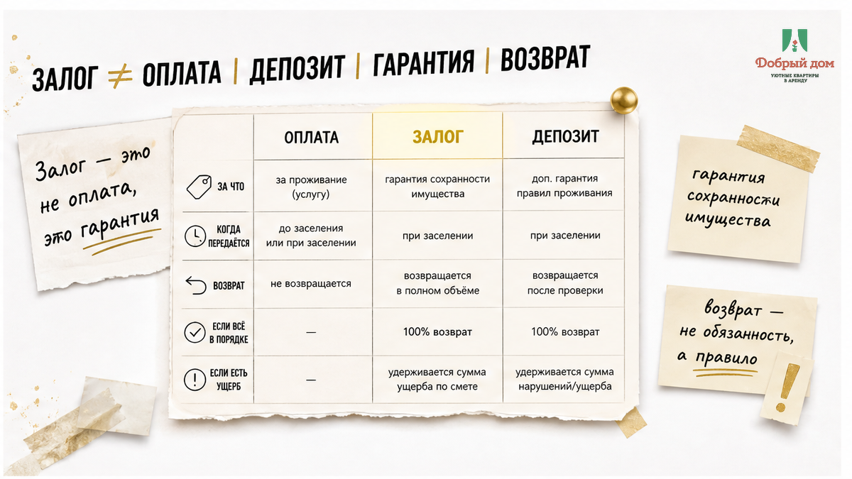 Залог за посуточную квартиру — гарантия сохранности, а не доплата за проживание
