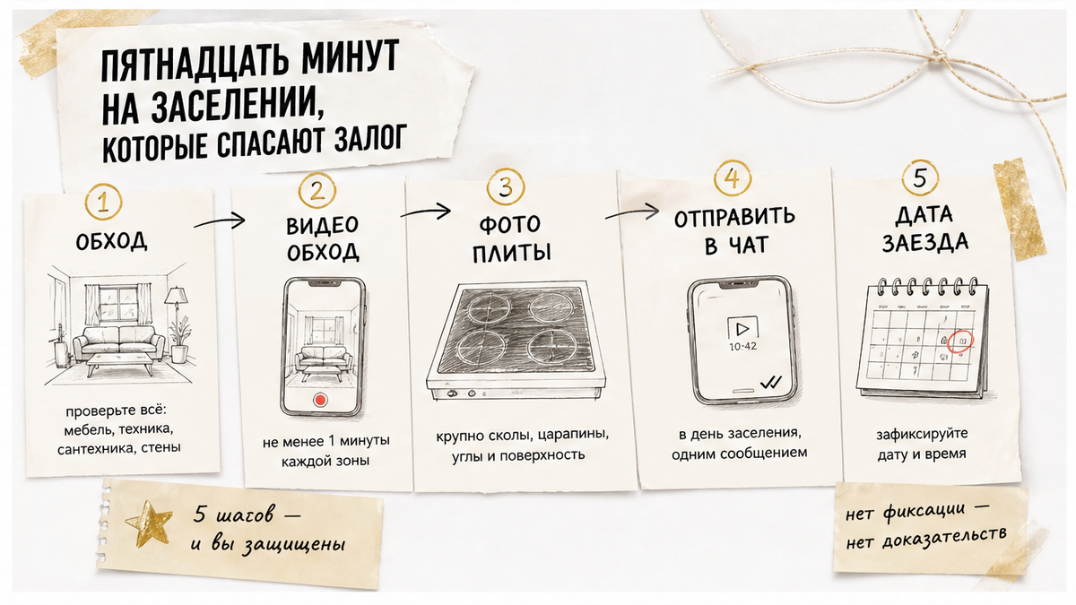 Обход квартиры при заселении: видео плиты и столешницы с отправкой хозяину в чат