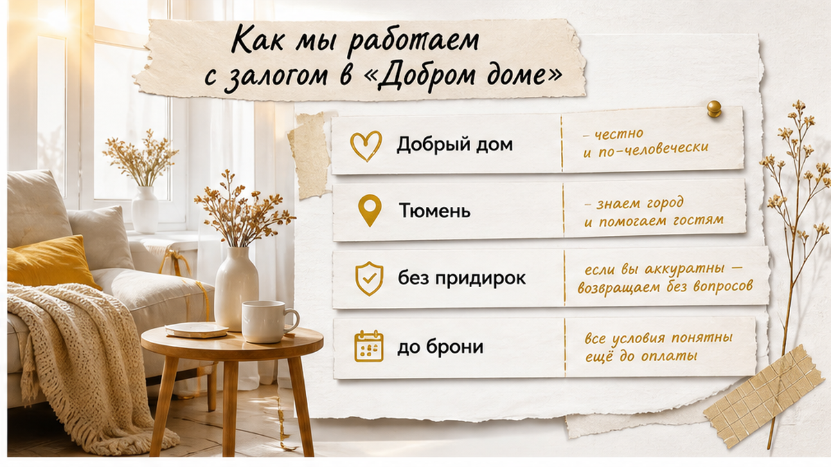 Посуточные квартиры в Тюмени: прозрачные условия залога и возврат без придирок