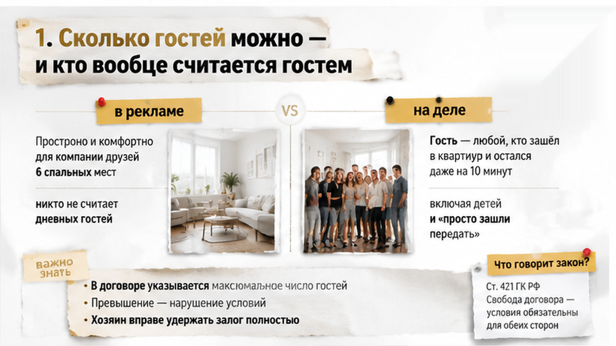 Сравнительная таблица допустимого числа гостей и условий для гостя на час.