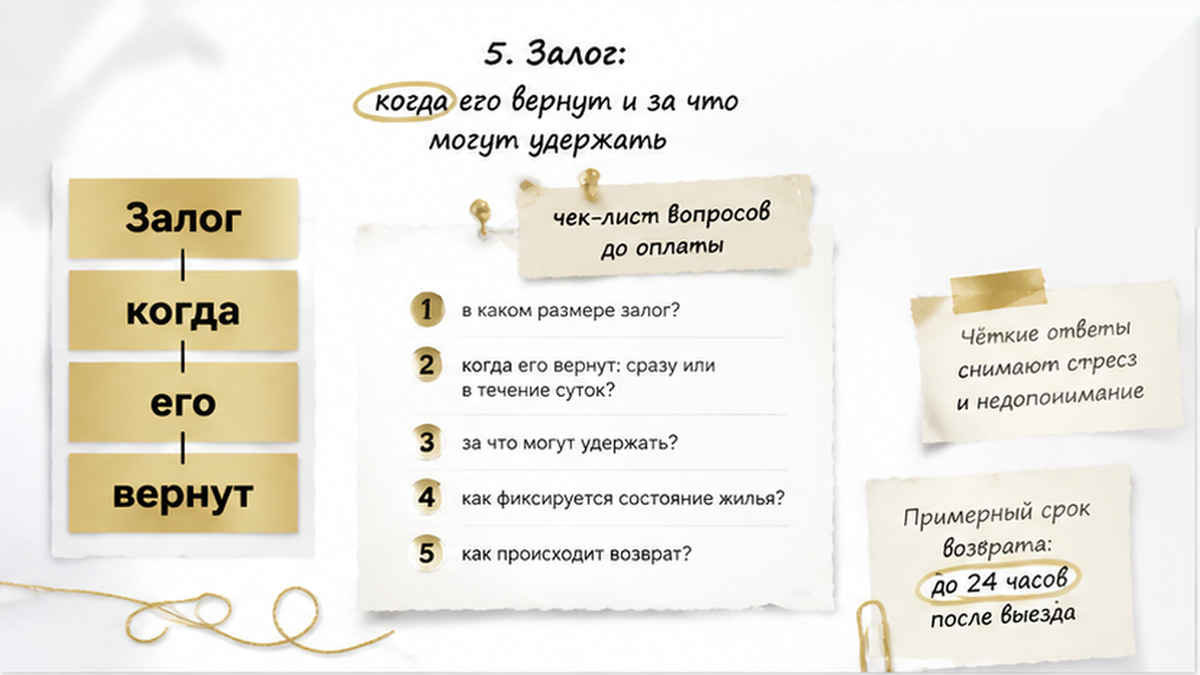 Схема причин удержания залога и срока его возврата.
