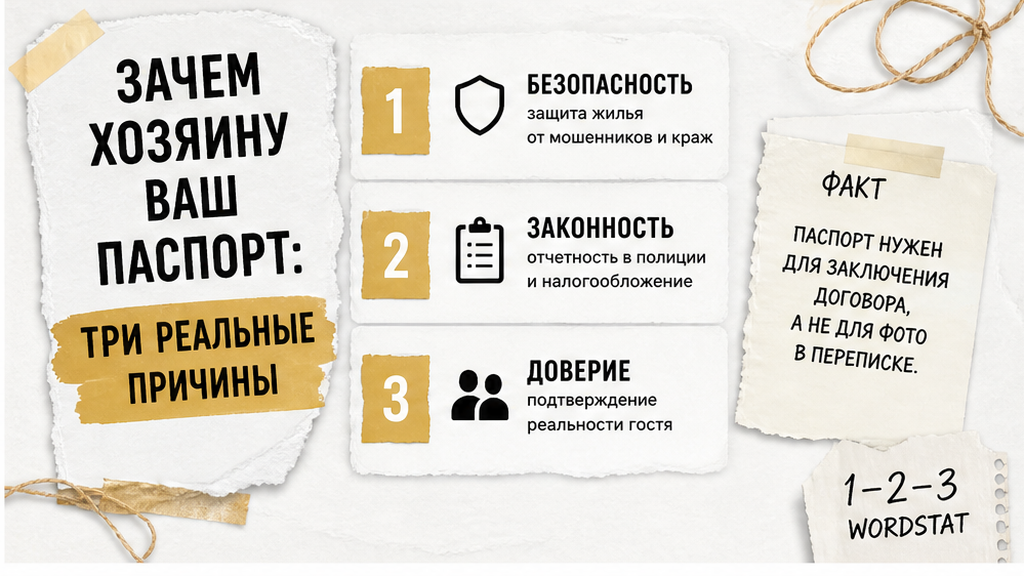 Три причины запроса паспорта при посуточной аренде: договор, безопасность, список гостей