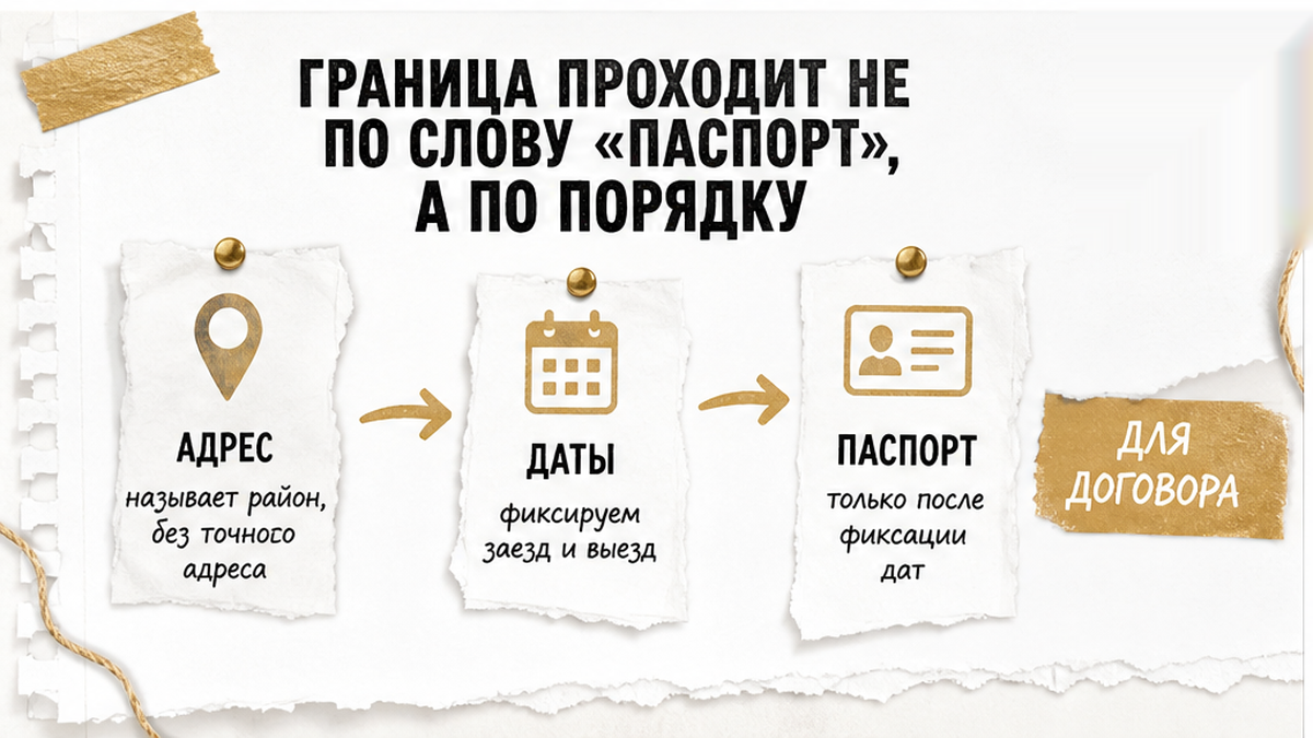 Сначала адрес, потом паспорт