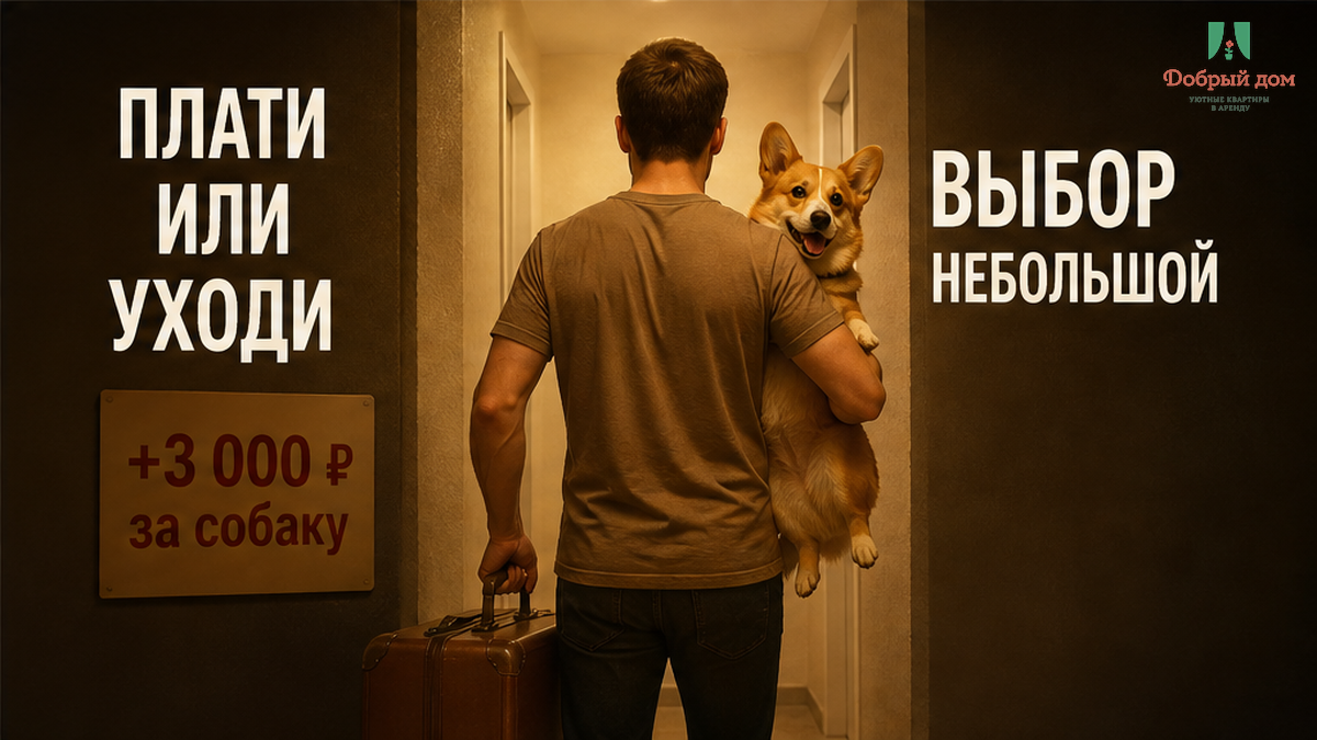 Гость с собакой и чемоданом выбирает: заплатить или уйти.