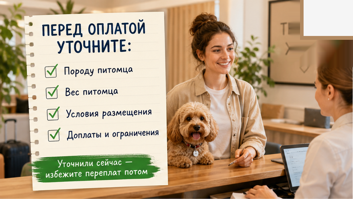 Чек-лист: спросить породу и вес до оплаты.