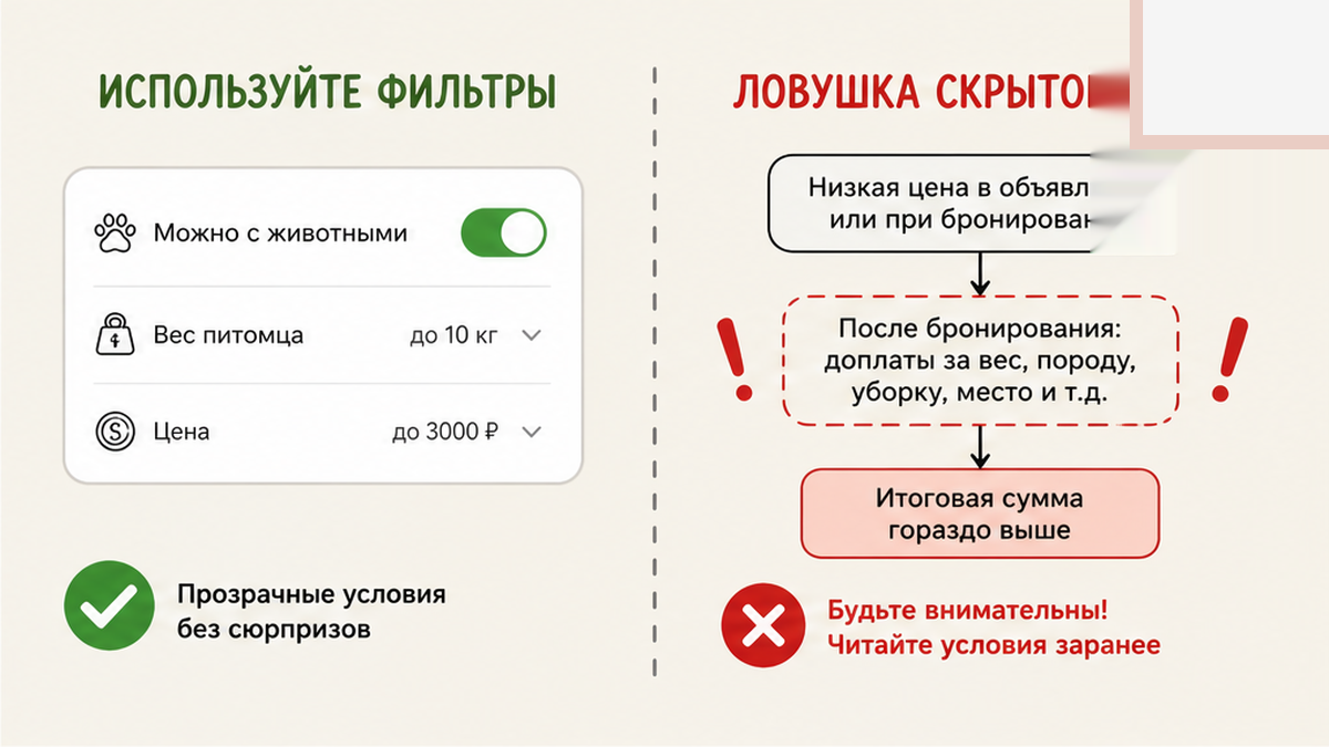 Иконка фильтра «с питомцами» напротив скрытой цены.