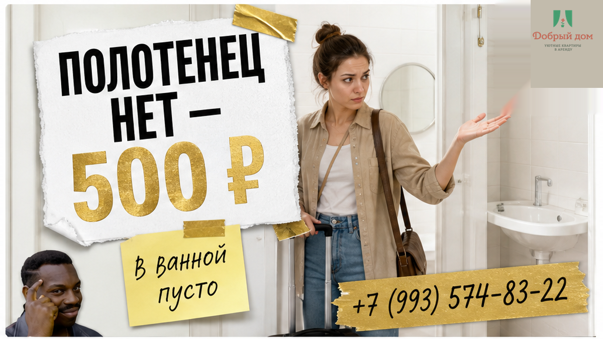 Собрал чемодан — в посуточной квартире нет полотенец, минус 500 ₽