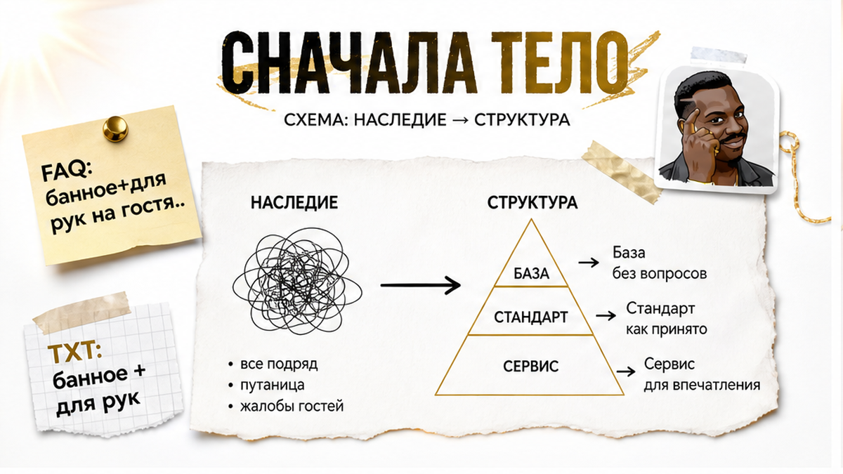 Схема стандарта: банное и для рук на гостя, бельё на все спальные места.