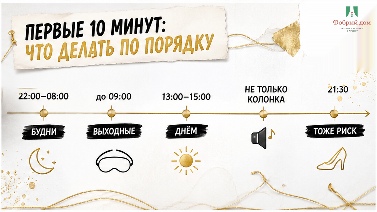 Временная схема тихих часов с источниками шума в квартире и подъезде.