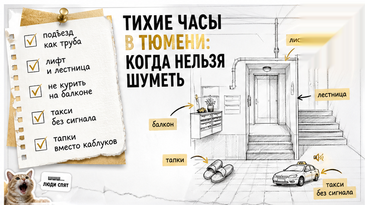 Чек-лист тихого поведения в подъезде: лифт, лестница, балкон, такси и обувь.