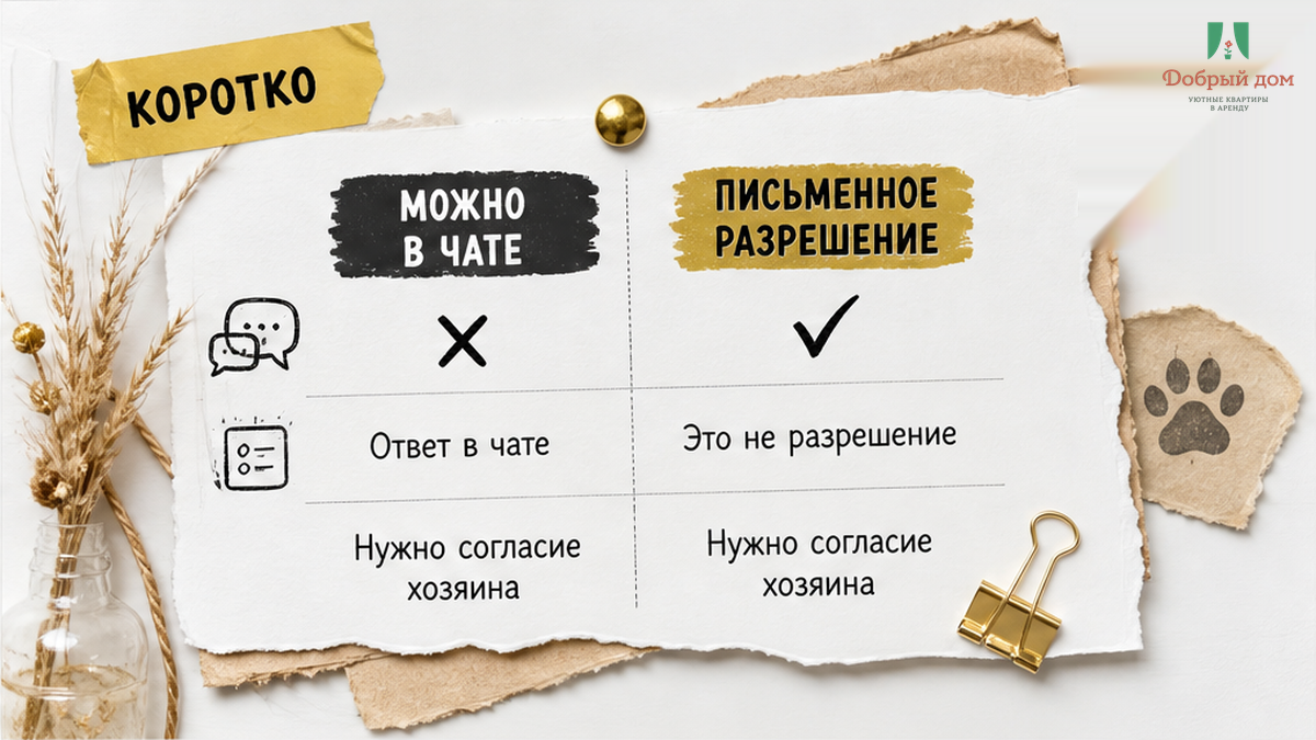 Таблица: ответ в чате не равен разрешению на заселение с собакой