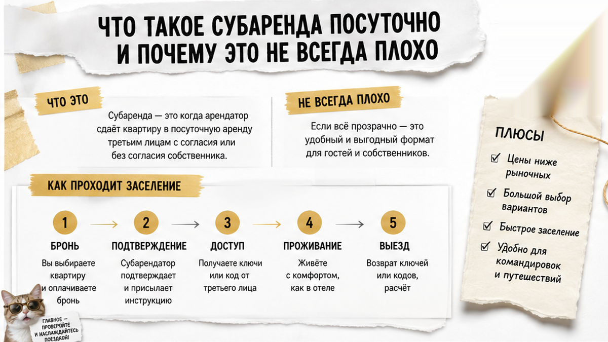 Схема цепочки: собственник — арендатор — гость при посуточной субаренде