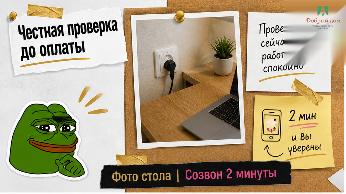 Фото стола с розеткой и двухминутный видеозвонок с рабочего места