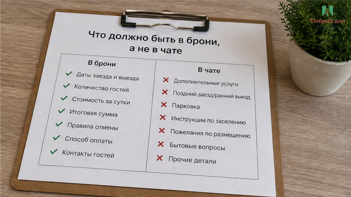Что должно быть в брони, а не только в чате.