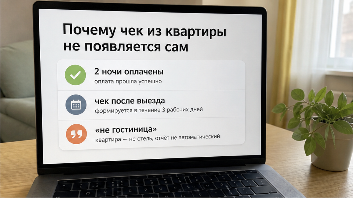 Две ночи оплачены переводом, но чек для бухгалтерии не появляется сам — аренда не гостиница.