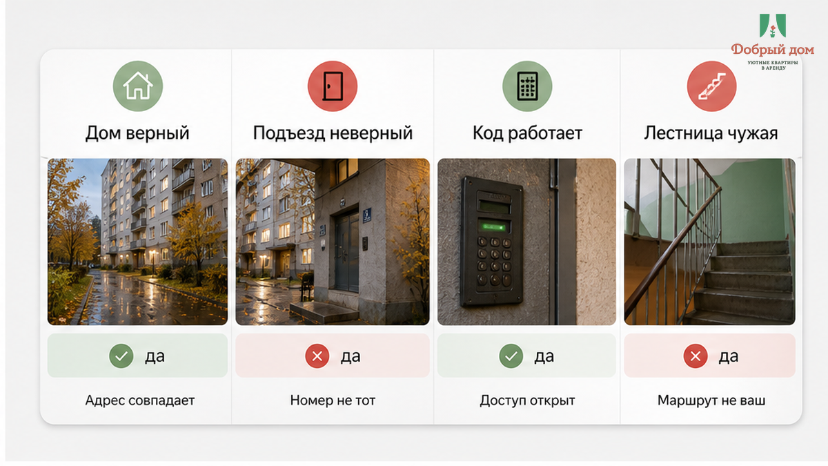 Адрес и дом совпали, код сработал — но подъезд и лестница не те, что в инструкции.