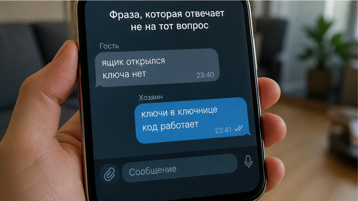 Переписка: хост отвечает про код, гость смотрит в пустой ящик.