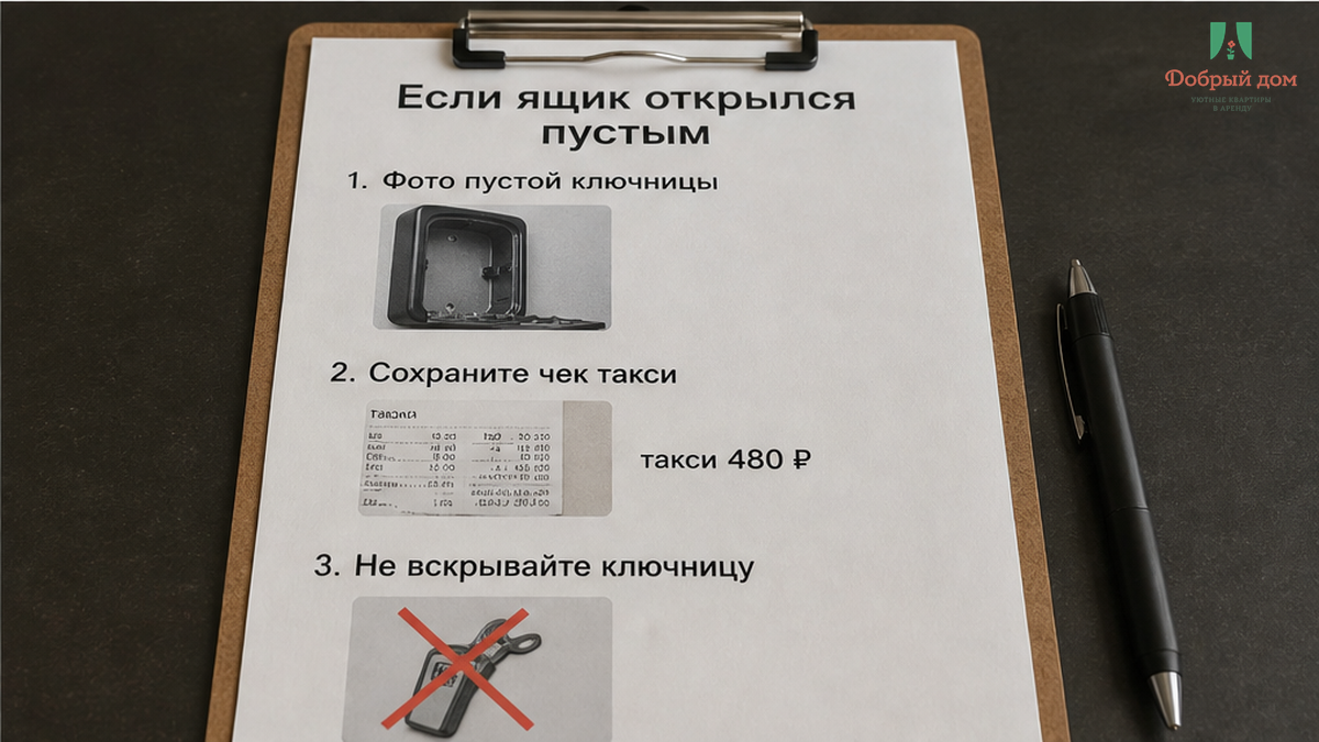 Что сделать, если ключница открылась пустой: зафиксировать, сохранить чеки, не ломать ящик.