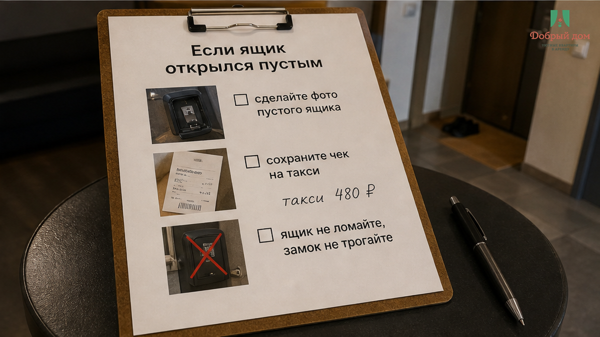 Практика хоста: ключ в ящике подтверждён — только потом гостю можно ехать.
