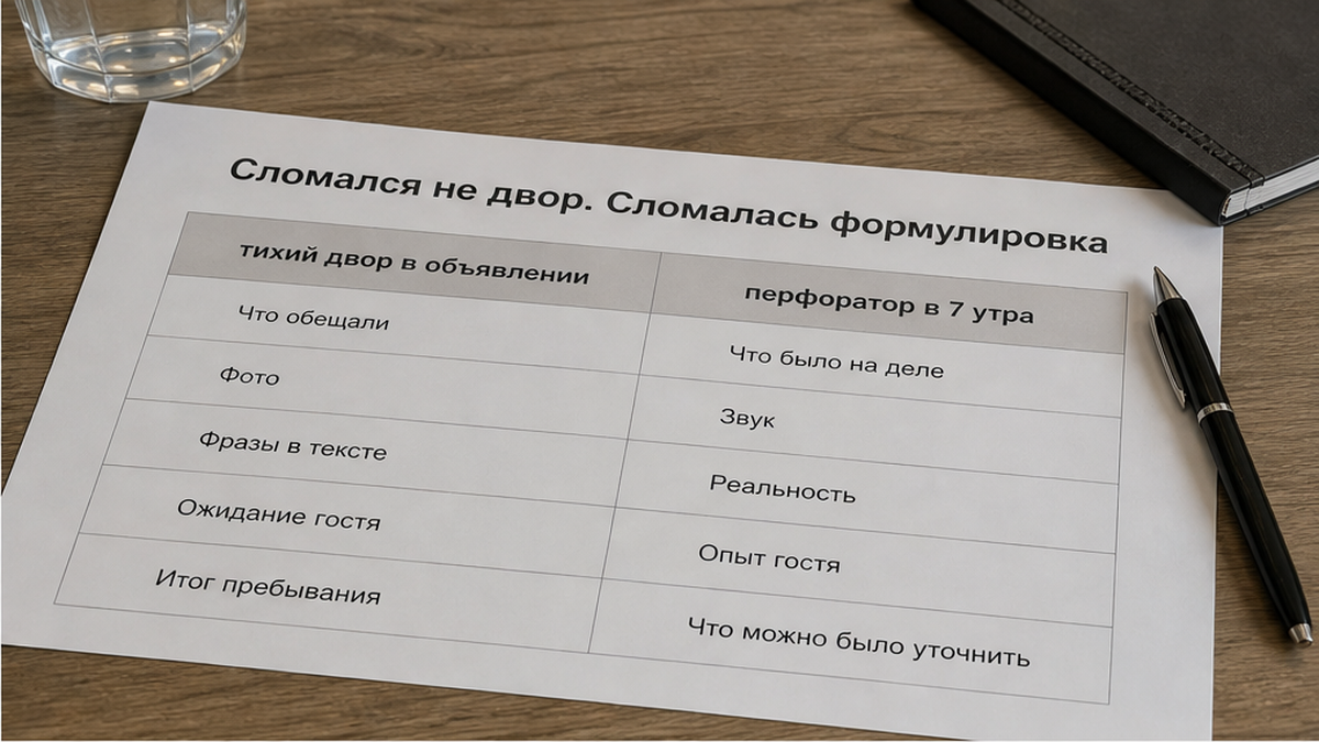 Таблица-контраст: обещали тихий двор — утром перфоратор у окна.