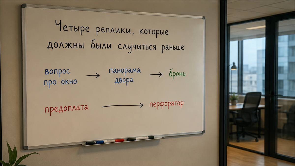 Диаграмма: сначала вопрос про окно и карты, потом оплата — не наоборот.