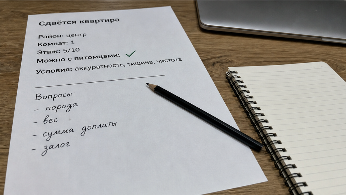 Галочка «с питомцами» на карточке не заменяет письменные условия по собаке.