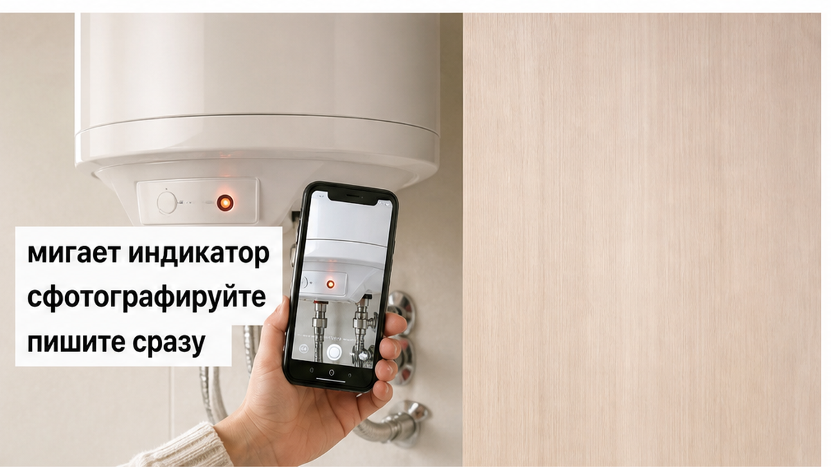 Мигающий индикатор на бойлере: гость фотографирует и сразу пишет администратору, не трогая настройки.
