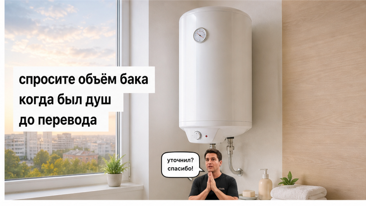 Вопросы до оплаты: объём бойлера, включён ли он, когда последний гость пользовался душем.