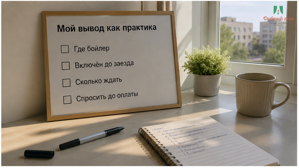 Вывод: горячую воду проверяют вопросами до оплаты, не формулировкой в объявлении