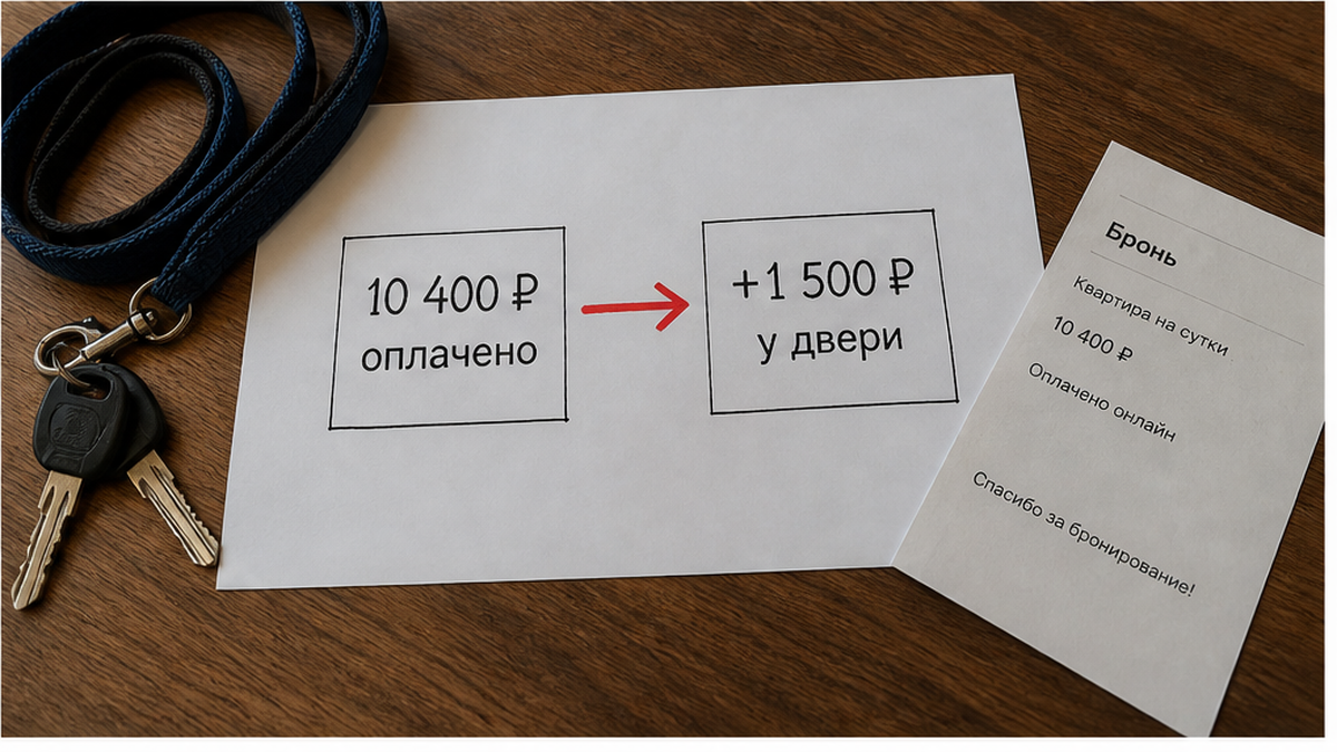 Схема: 10 400 рублей оплачено и внезапные 1 500 рублей у двери.