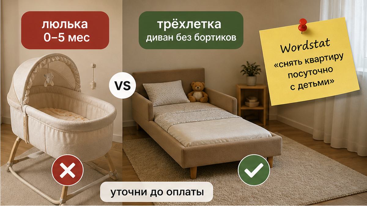 Схема: «кроватка» в объявлении может означать люльку, а не кровать для трёхлетки.