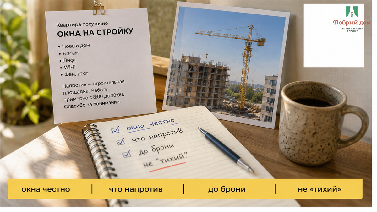 Честное описание: куда выходят окна и что слышно — до бронирования.