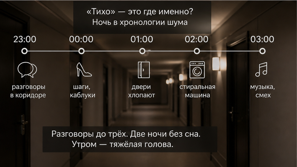 Ночная шкала: шум в коридоре до трёх, две ночи без сна.