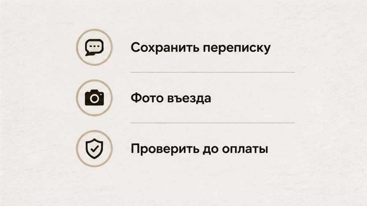 Сохранить переписку и фото въезда до оплаты.