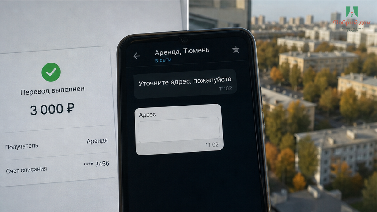 Переписка с вопросом об адресе без ответа, рядом чемодан перед поездкой.