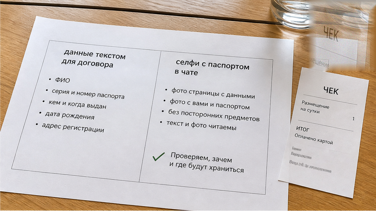 Сравнение минимальных данных для договора и избыточного запроса селфи с паспортом в мессенджере.