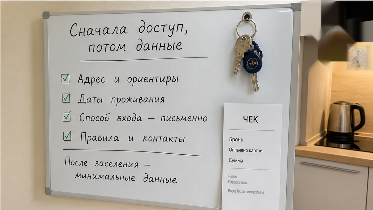 Правильный порядок: подтверждённый объект и способ входа до передачи паспортных данных.