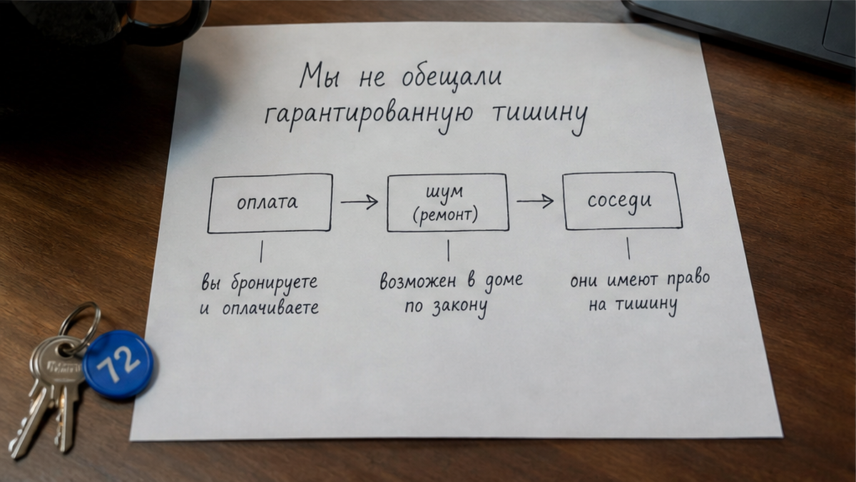 Оплата, шум, ответ хозяина.