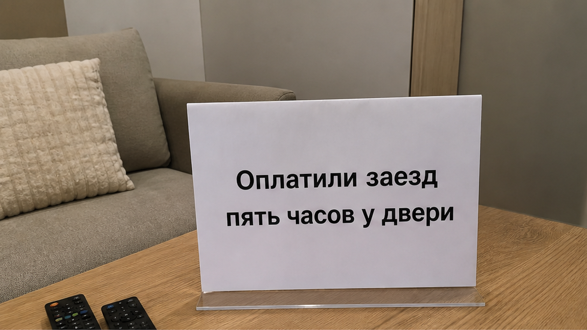 После оплаты раннего заезда гость ждёт почти пять часов у двери.