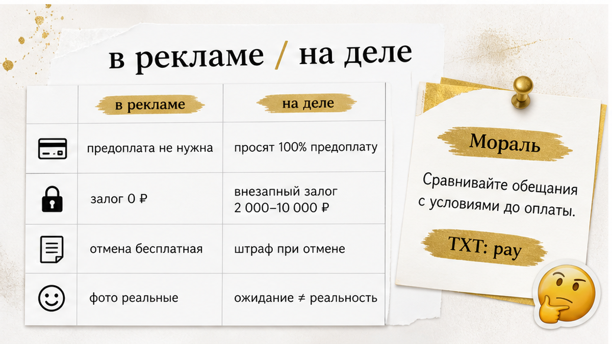 Предоплата, залог и доплаты перед бронированием.