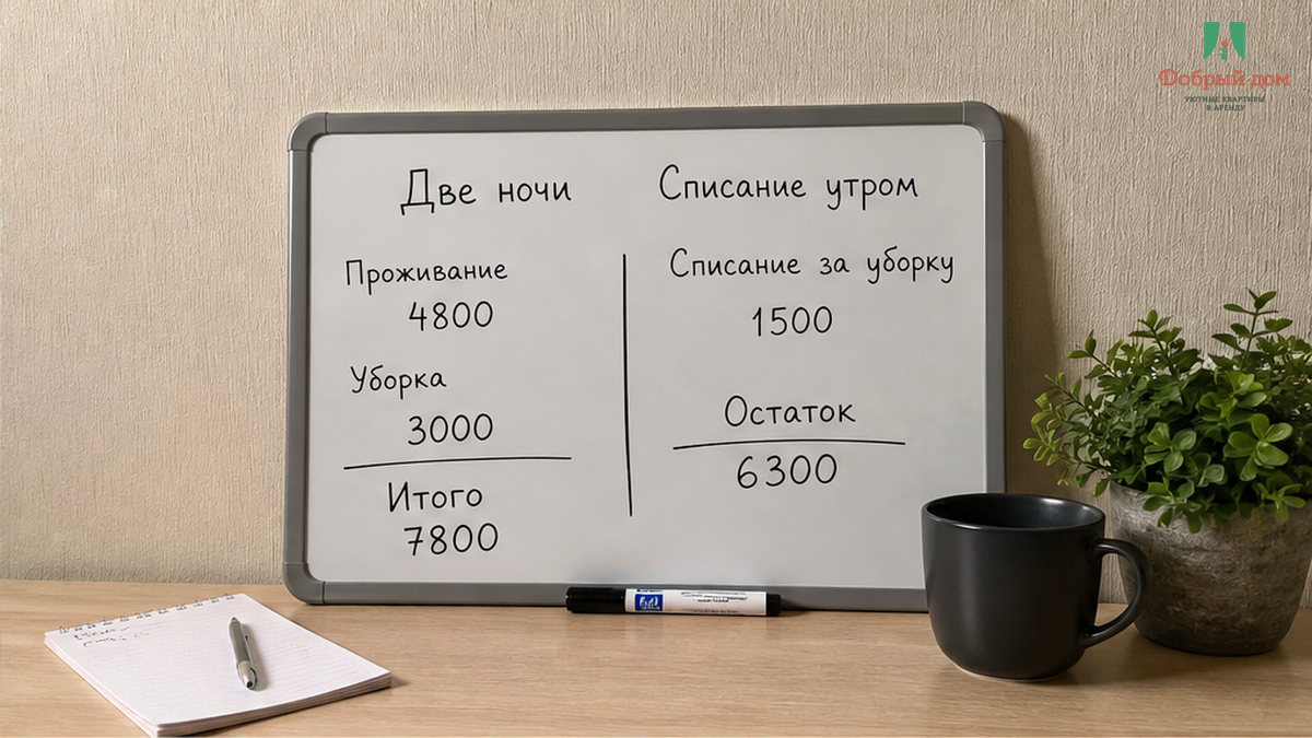 Сравнение: цена двух ночей и утреннее списание за уборку.