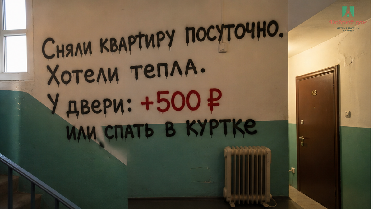 Сняли квартиру посуточно. Хотели тепла. У двери: +500 ₽ или спать в куртке