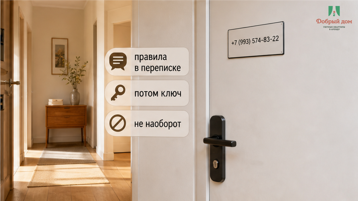 Правило: сначала письменные условия про питомца в переписке, потом ключ — не наоборот.