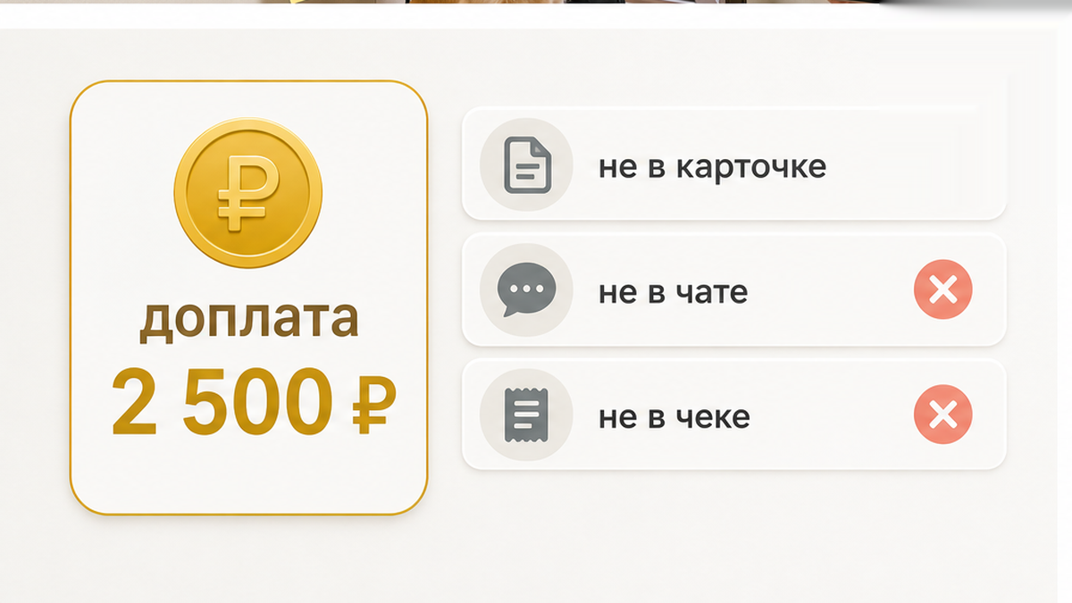 Доплата 2 500 ₽ за крупную породу появилась у двери — её не было в карточке, чате и чеке.
