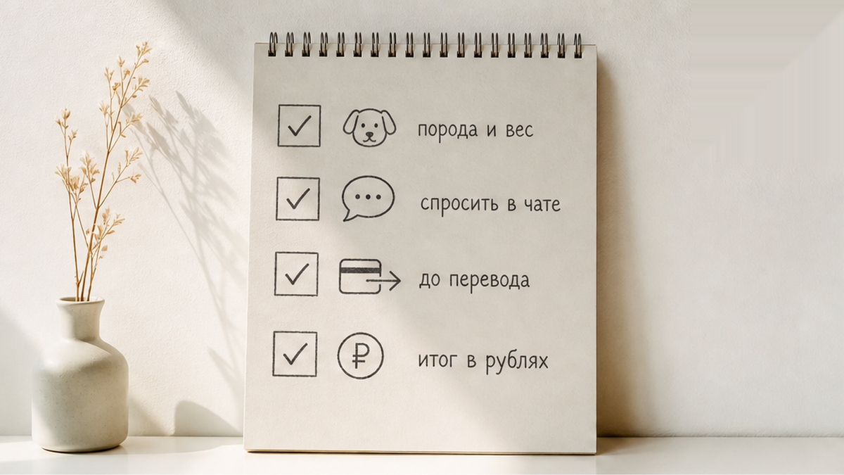 До оплаты спросить породу, вес и итог в рублях за свои ночи.